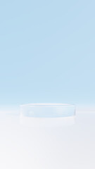水色背景と透明なガラスの台座（縦長）
