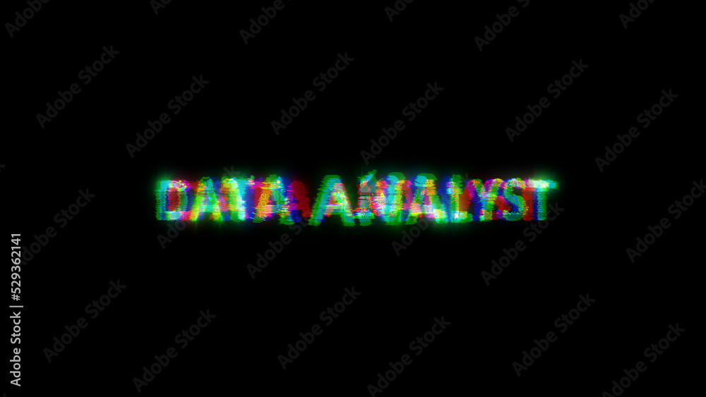 Poster cybernetic text data analyst with heavy chromatic aberrance distortion, isolated - object 3d renderi