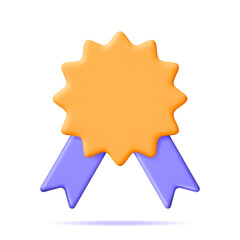 3D Winner Medal with Ribbon Isolated. Render Certificate Blank Badge Icon. Quality Guarantee Symbol. Award Shape with Ribbon. Quality, Trophy, Achievement and Goal Stamp. Vector illustration