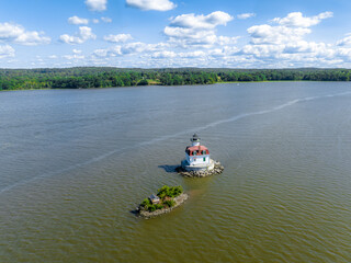 09/08/2022 - Town of Esopus, NY,  Aerial image of the historic Esopus Meadows Lighthouse located on the Hudson River.
