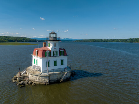 09/08/2022 - Town of Esopus, NY,  Aerial image of the historic Esopus Meadows Lighthouse located on the Hudson River.
