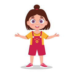 Child, hands to the sides. Surprised schoolgirl. Vector illustration