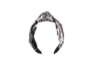 Black Fabric textured headband  on isolated white background, front view. The hair holder.