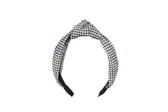 Black Fabric textured headband  on isolated white background, front view. The hair holder.