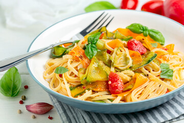 Italian pasta with vegetables.