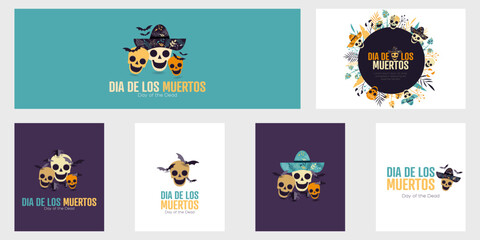 Dia De Los Muertos, Day of the Dead card set.
