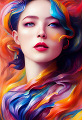 portrait of a woman with colorful makeup oil digital painting