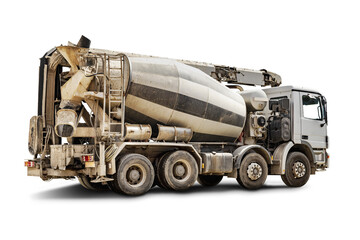 Concrete mixer truck isolated. Loading concrete mixer truck. close-up. Delivery of concrete to the...