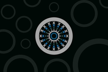 Black abstract background with colorful circle elements