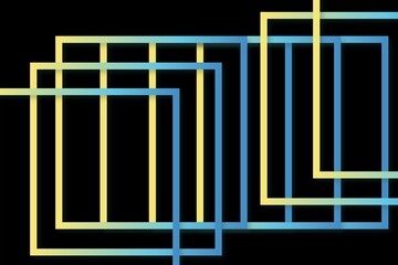 Black abstract background with yellow and blue square elements