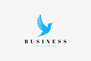 Blue bird logo with flying bird silhouette illustration.