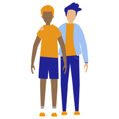 Diverse couple pride love LGBTQ. Flat design illustration.Homosexual relationships, A diverse community of modern gay.