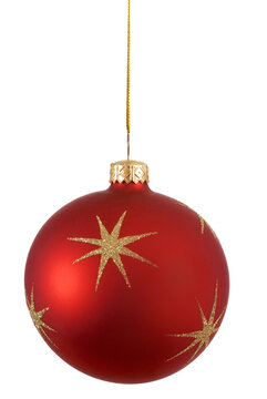 Red christmas ball or bauble with gold stars pattern isolated