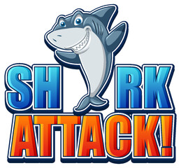 Shark attack icon with shark cartoon character