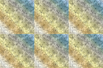 Naklejka premium Seamless pattern with interesting doodles on colorfil background. Pano. Raster illustration.