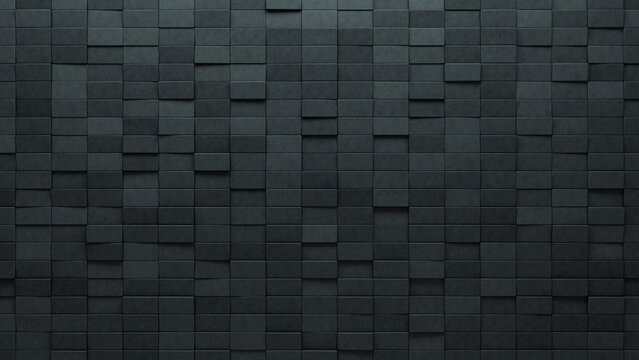 Polished Tiles arranged to create a Futuristic wall. 3D, Concrete Background formed from Rectangular blocks. 3D Render