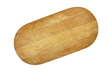 Top view of isolated empty wooden cutting board. PNG file with transparent background.