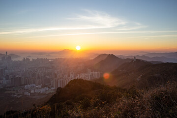 Naklejka na ściany i meble Beautiful sunset at Kowloon Peak (Fei Ngo Shan), Hong Kong