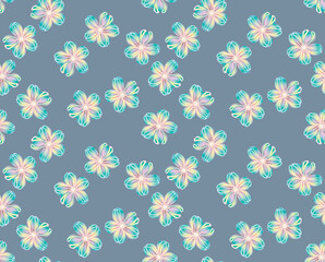 Japanese Rainbow Ribbon Flower Vector Seamless Pattern