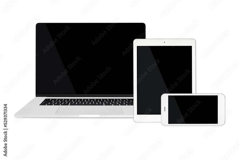 Wall mural set of isolated modern mobile technology devices template for responsive design presentation. png fi