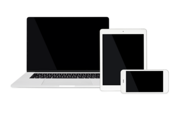 Set of isolated modern mobile technology devices template for responsive design presentation. PNG file with transparent background.