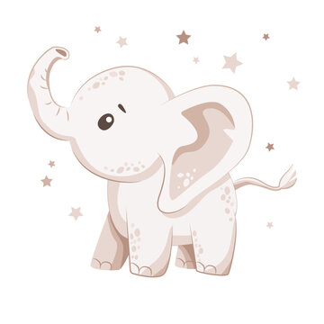 Cute elephant baby illustration. Vector illustration of a cute little baby elephant, for baby shower card, t-shirt print, greeting card, nursery decorations, birthday invitations, posters, fabric