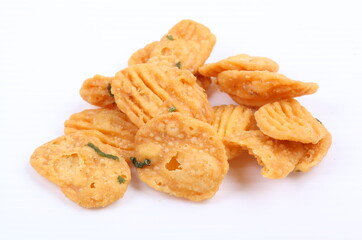 thai dessert called krong-krang-krob or crispy pastry isolated on white background