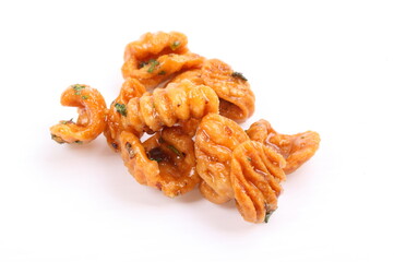 thai dessert called krong-krang-krob or crispy pastry isolated on white background