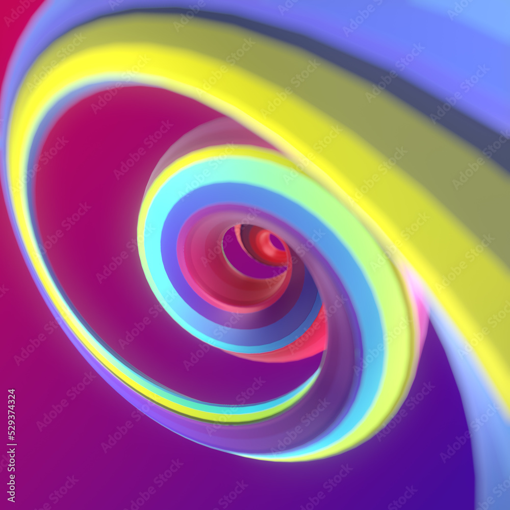 Poster Abstract helix shape with neon stripes. Modern optical illusion. 3d rendering digital illustration