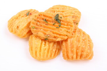 thai dessert called krong-krang-krob or crispy pastry isolated on white background