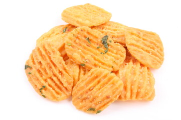 thai dessert called krong-krang-krob or crispy pastry isolated on white background