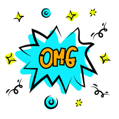 Obraz premium Cartoon comic cloud speech bubble with OMG text. Doodle sketch style. Explosion cloud icon.