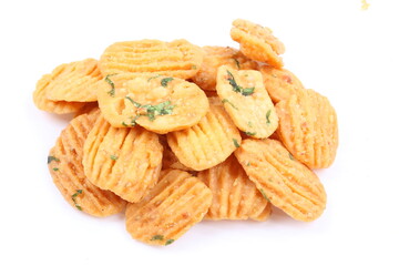 thai dessert called krong-krang-krob or crispy pastry isolated on white background