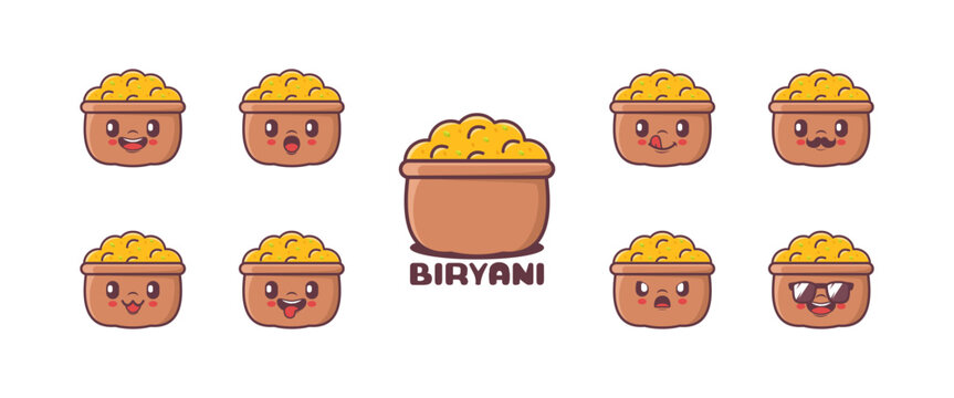 Biryani rice cartoon. indian food vector illustration