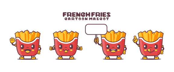 French fries cartoon mascot with different expressions