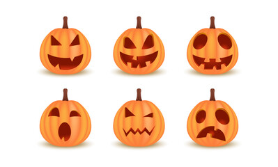 Set of pumpkin on white background. Set of Halloween scary pumpkins. spooky creepy pumpkins. Vector illustration.