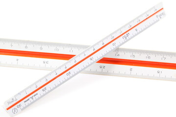A aluminum ruler shaped triangle.
