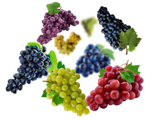 Tasty Grape levitate on a white background, healthy diet. Fresh fruits and vegetables.