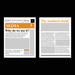 Newspaper design template with red headline, images and charts, articles and financial information, advertising vector illustration