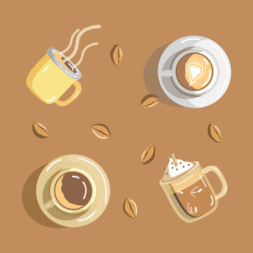 Illustration of hot and cold coffee variants