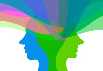 Illustrazione grafica forza della mente umana. Telepatia. Empatia. 