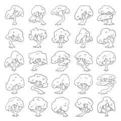 hand drawn vector set of side view tree.
