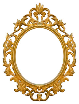 Blank wooden golden baroque frame - concept with central copy space