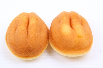 homemade sponge cake on white background