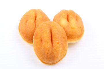 homemade sponge cake on white background