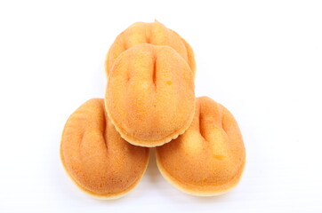 homemade sponge cake on white background