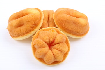 homemade sponge cake on white background