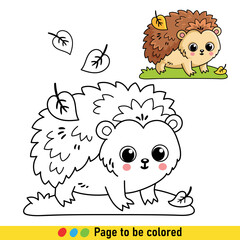 Coloring book with little hedgehog in cartoon style. Black and white illustration