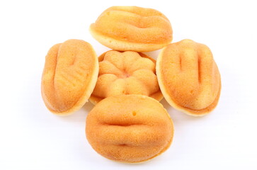 homemade sponge cake on white background