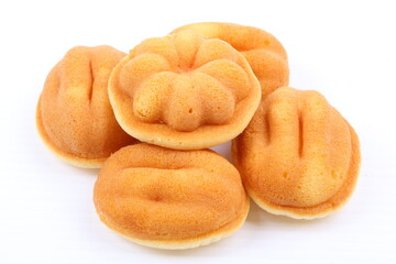 homemade sponge cake on white background